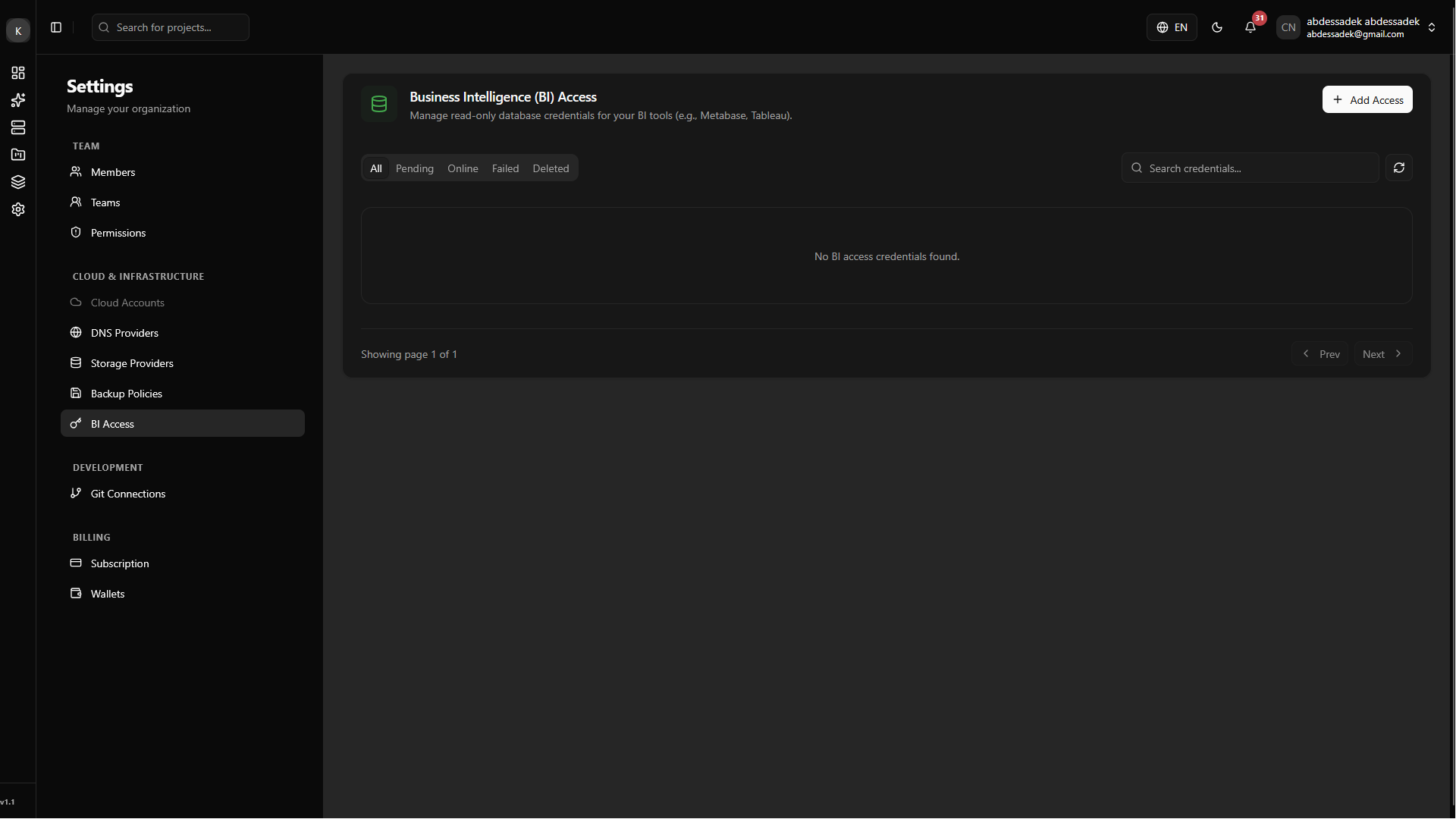 Create BI Access Button