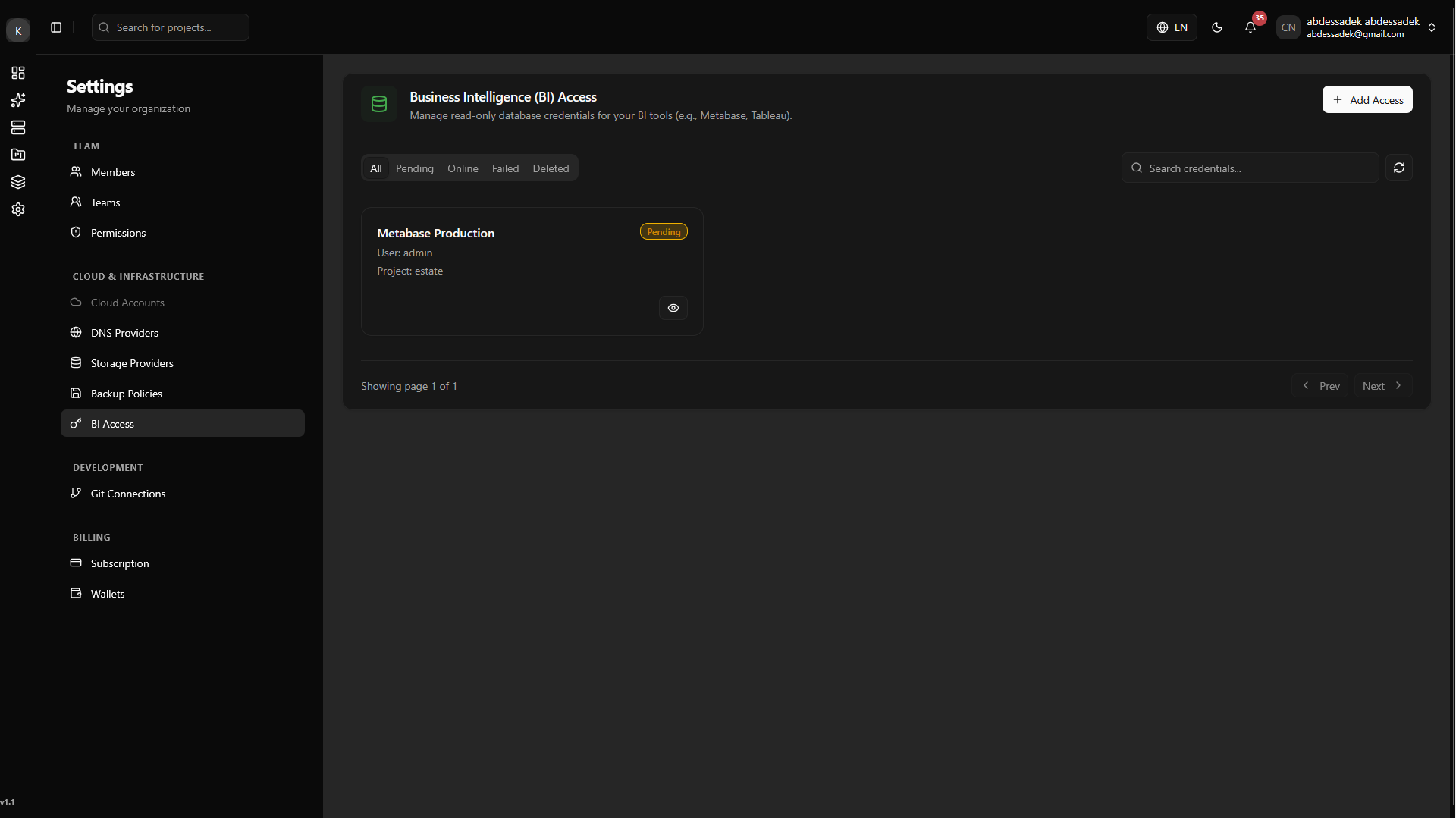 BI Access Deletion Pending