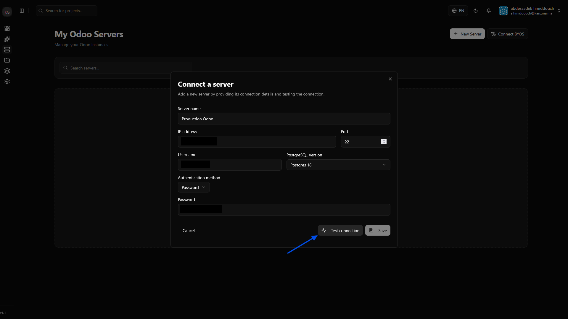 Fill Info and Test Connection