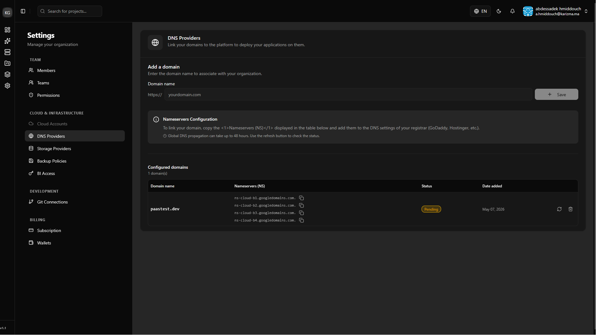 Copy Nameservers - Pending State
