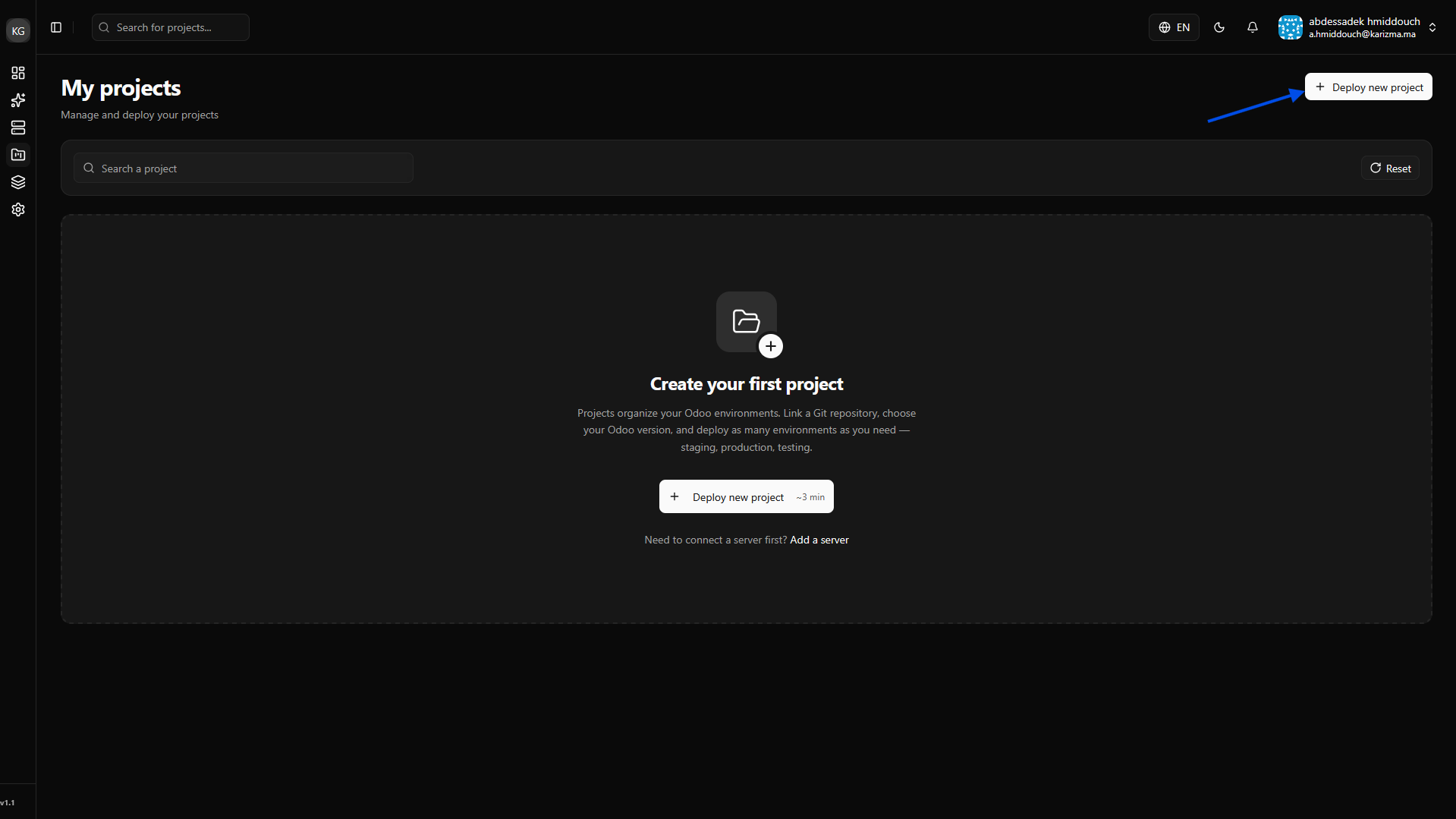 Deploy New Project Button
