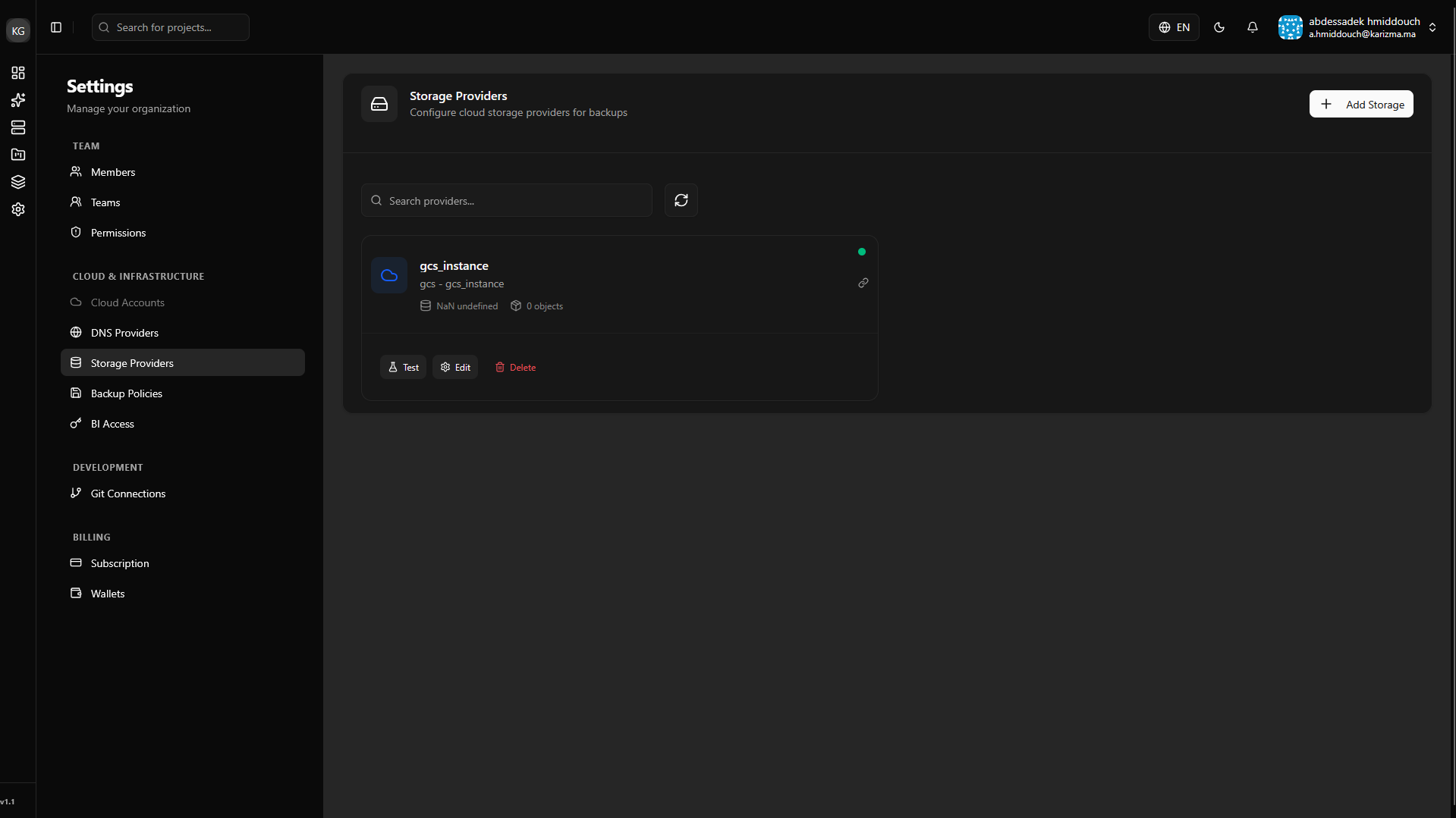 Created Storage Provider