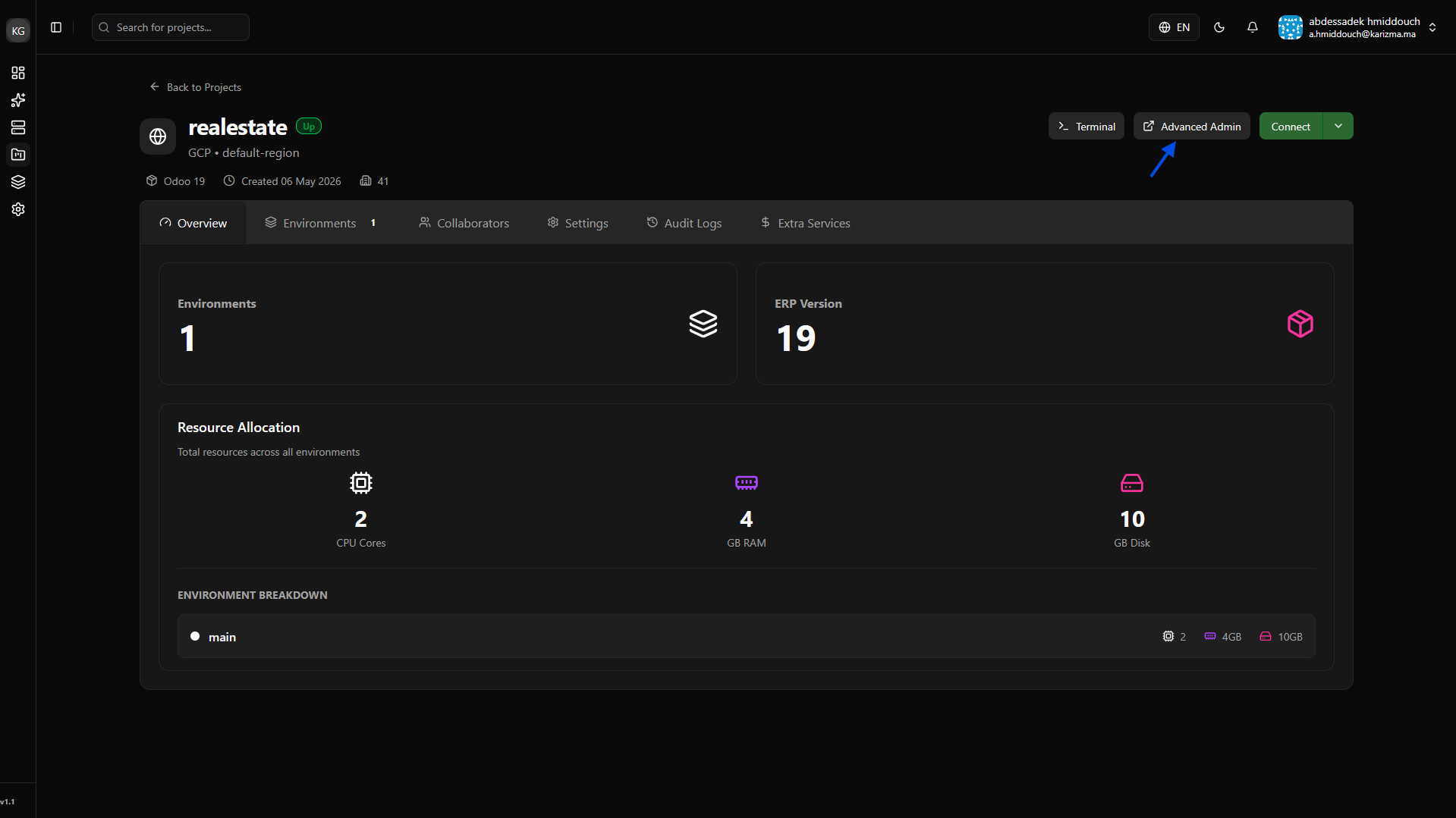 Project Dashboard - Advanced Dashboard Button