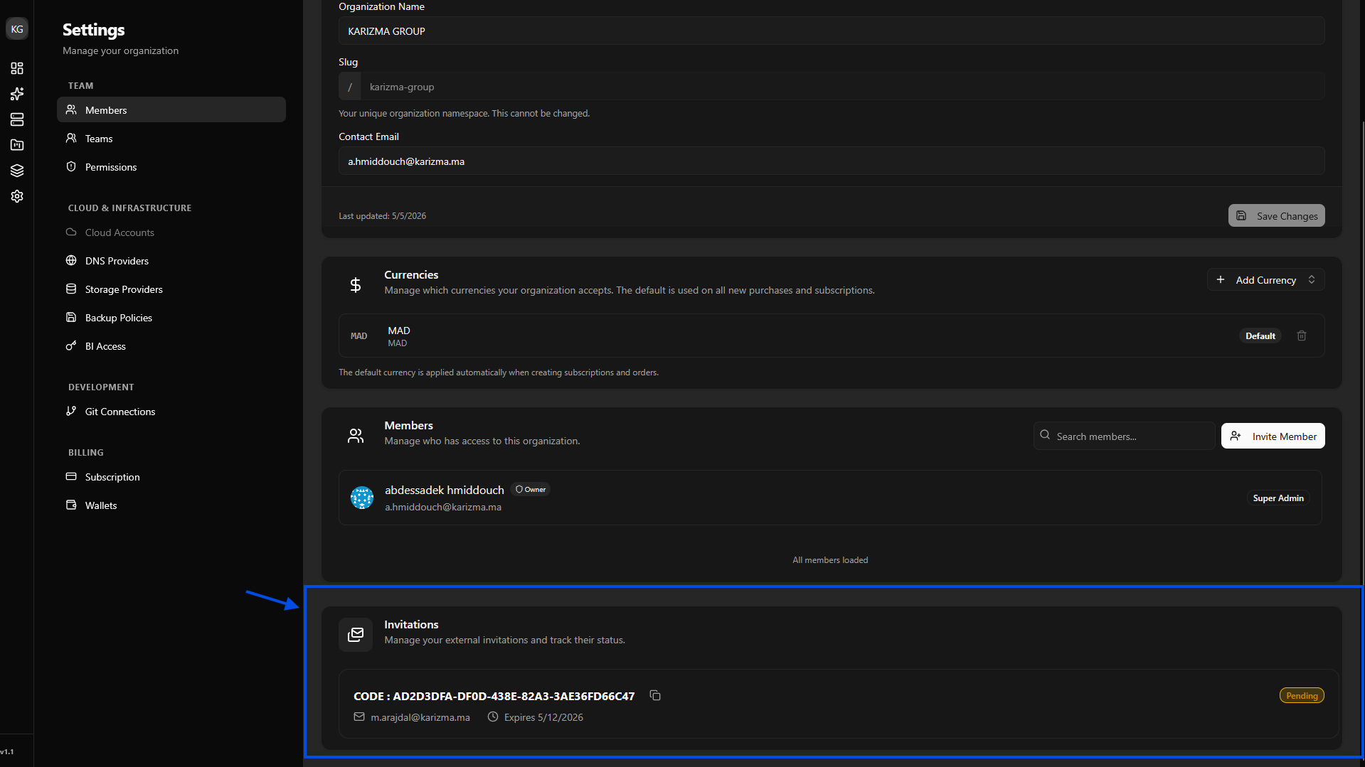 Pending Invitations List