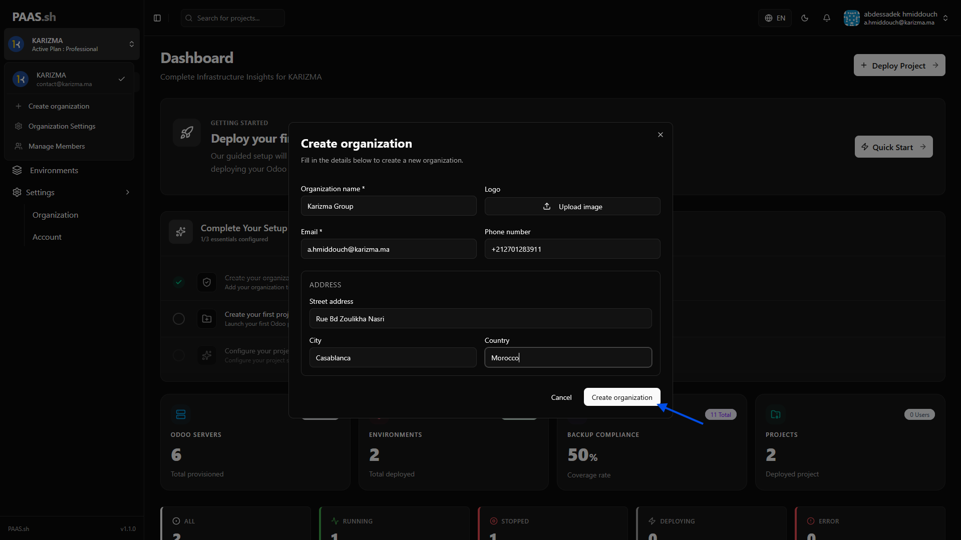 Fill Organization Details