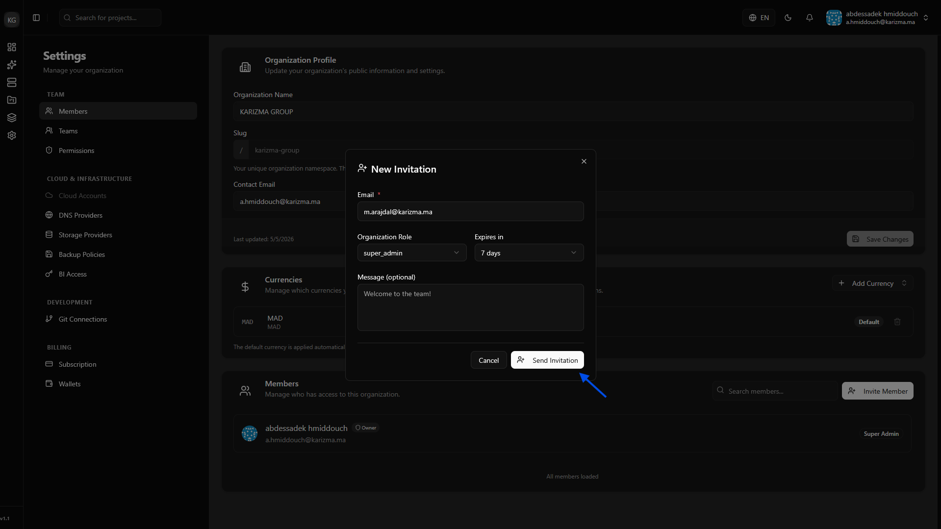 Invite Member Dialog