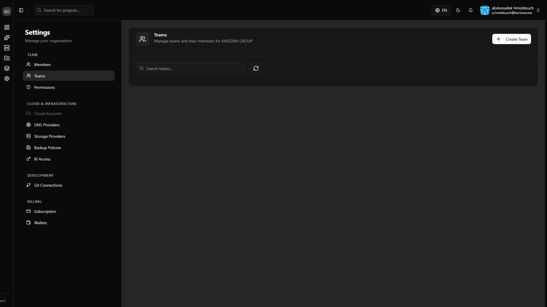 Team Management Tab