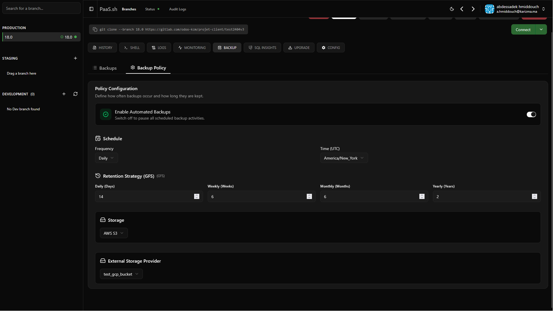 Advanced Dashboard Backup Policies