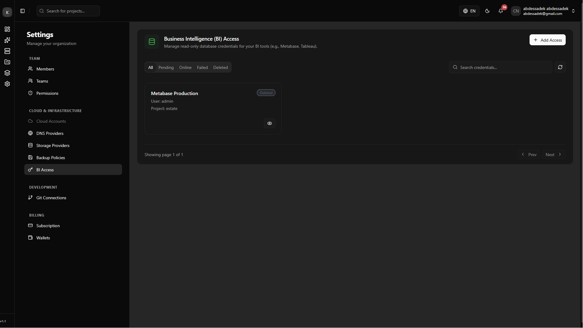 BI Access Deleted