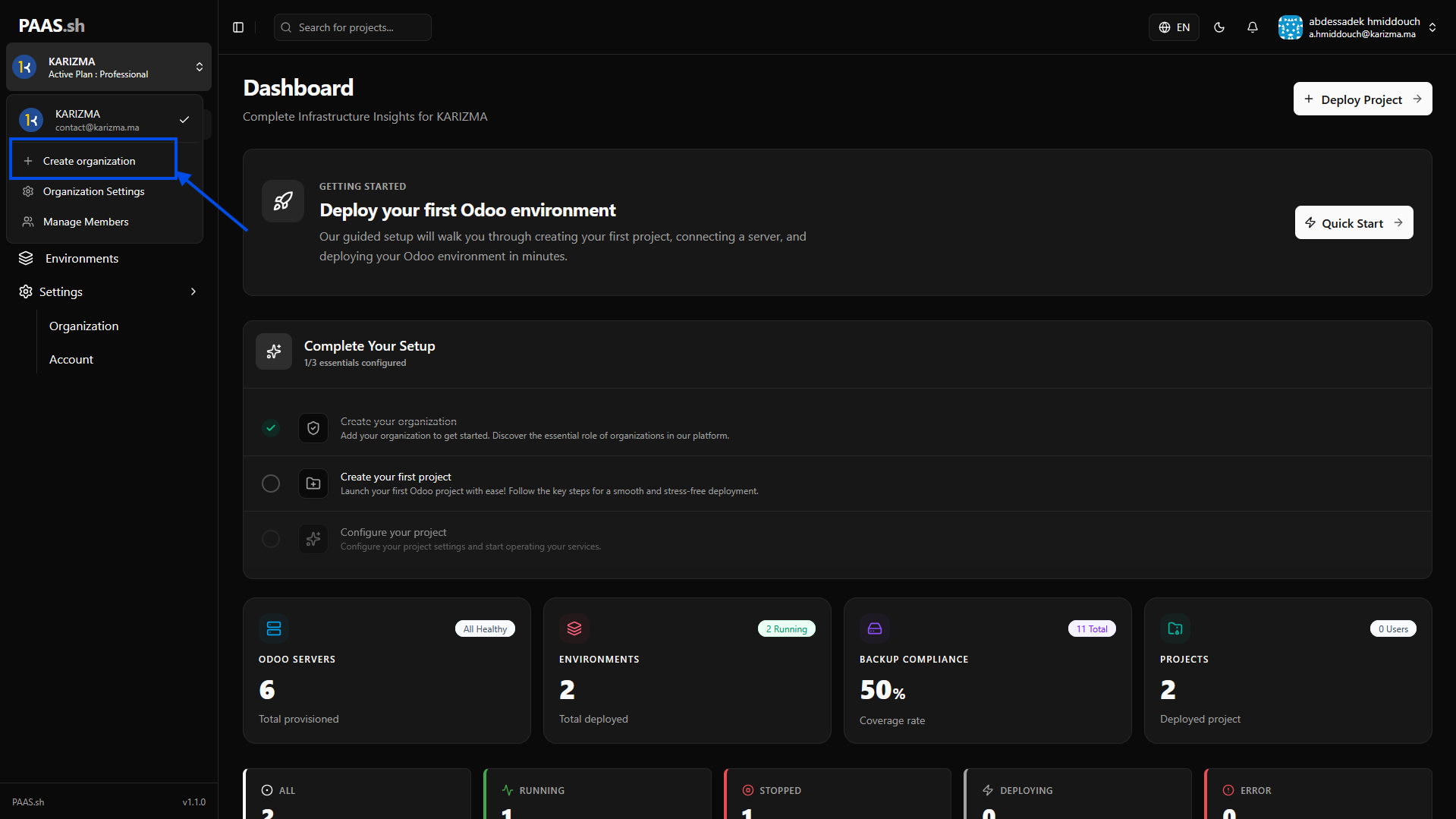 Create Organization Button