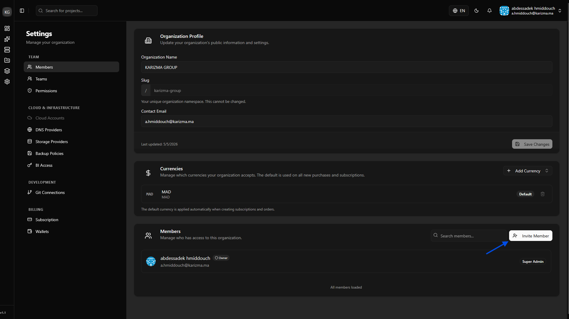 Invite Members Button
